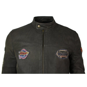 Veste de motard en cuir marron avec badge Racer pour hommes, délavée et vieillie - Aviatrix - 4
