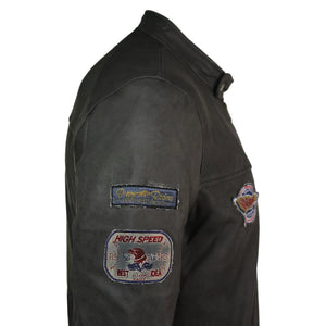 Veste de motard en cuir marron avec badge Racer pour hommes, délavée et vieillie - Aviatrix - 6