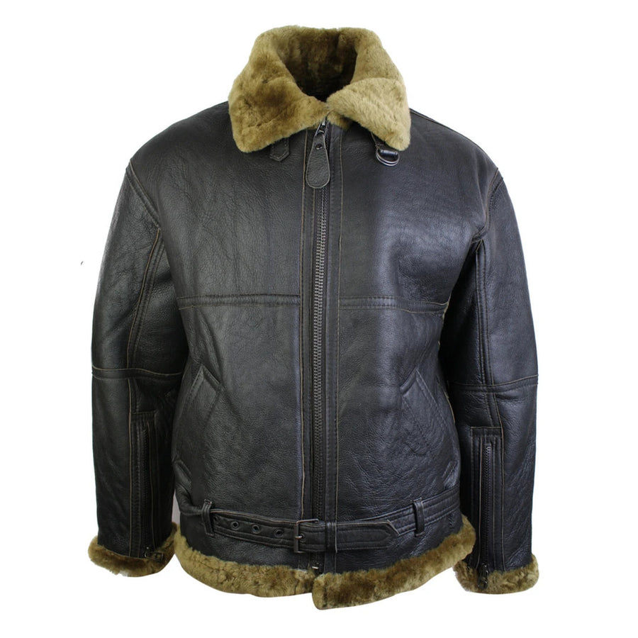 Veste de pilote volante en peau de mouton originale marron de la RAF pour hommes, classique marron gingembre - Infinity Leather - 1