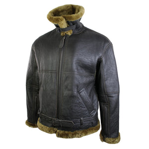 Męska oryginalna lotnicza kurtka pilota RAF z owczej skóry klasyczny brąz z rdzawym futrem - Infinity Leather - 3