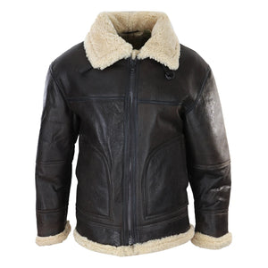 Veste en peau de mouton retournée véritable marron et fourrure crème pour homme style pilote classique aviateur - Infinity Leather - 1