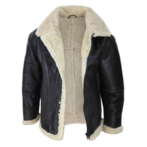 Veste en peau de mouton retournée véritable marron et fourrure crème pour homme style pilote classique aviateur - Infinity Leather - 2