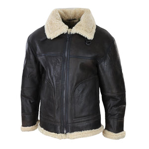 Veste en peau de mouton retournée véritable marron et fourrure crème pour homme style pilote classique aviateur - Infinity Leather - 3
