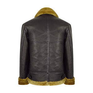 Brązowa imbirowo-kremowa kurtka pilota zapinana na zamek męska z kożucha owczego - Brązowy - Infinity Leather - 13