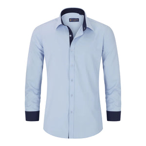 Biała koszula męska bawełniana elegancka z długim rękawem - Niebieski - TruClothing.com - 11