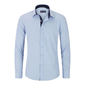 Biała koszula męska bawełniana elegancka z długim rękawem - Niebieski - TruClothing.com - 7