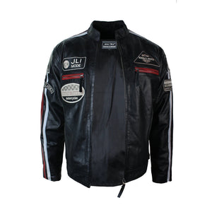 Giacca di Pelle da Uomo Classica Stile Biker Marrone Grigia Casual da Pilota - Nero - Aviatrix - 4