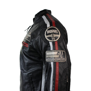 Giacca di Pelle da Uomo Classica Stile Biker Marrone Grigia Casual da Pilota - Nero - Aviatrix - 6