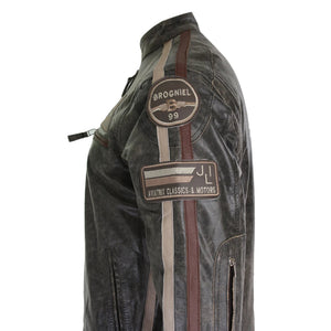 Giacca di Pelle da Uomo Classica Stile Biker Marrone Grigia Casual da Pilota - Nocciola - Aviatrix - 11
