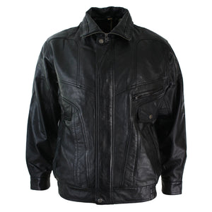 Giacca Classica da Uomo Bomber in Vera Pelle Nubuck Scolorita Nera o Marrone - Nero - Infinity Leather - 11