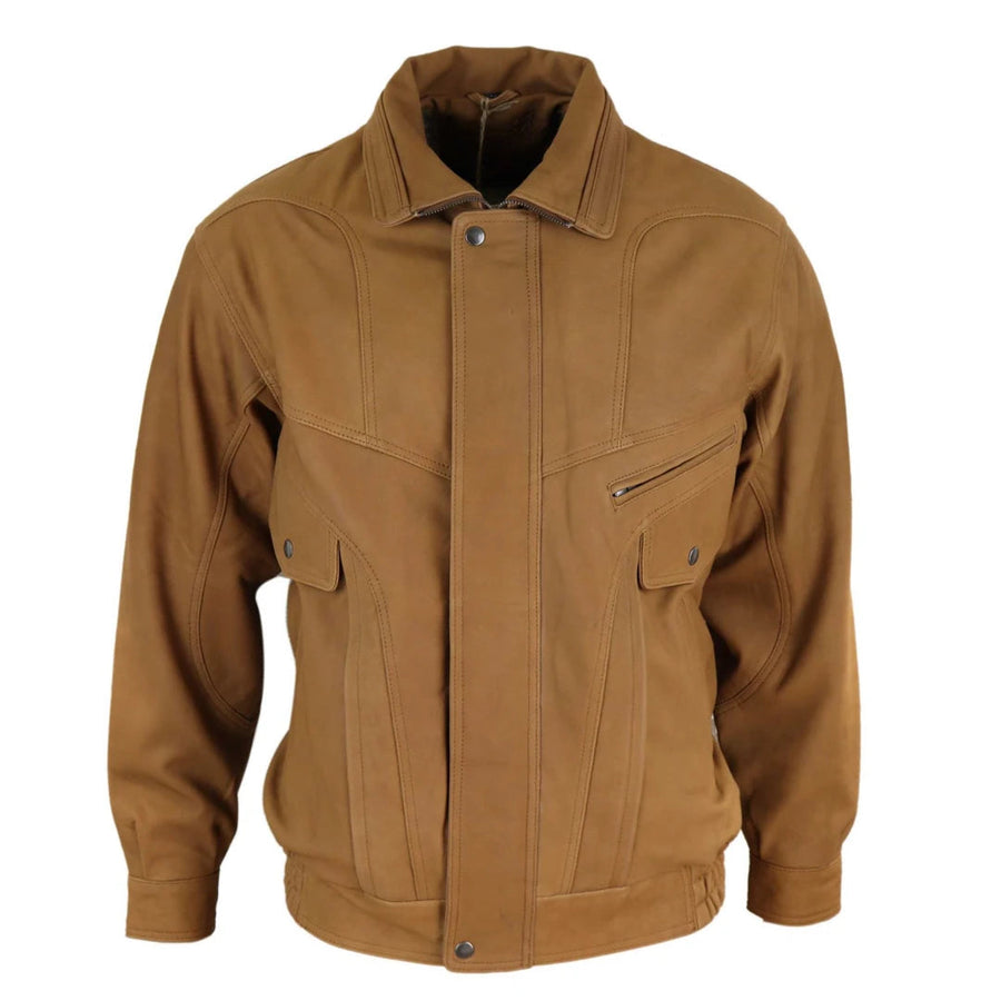 Men's Classic Bomber Nubuck Leather Jacket - Tan - Infinity Leather - 1