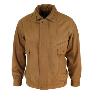 Giacca Classica da Uomo Bomber in Vera Pelle Nubuck Scolorita Nera o Marrone - Nocciola - Infinity Leather - 2