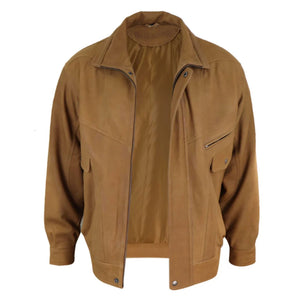 Giacca Classica da Uomo Bomber in Vera Pelle Nubuck Scolorita Nera o Marrone - Nocciola - Infinity Leather - 3