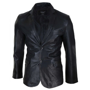 Giacca Blazer da Uomo in Vera Pelle stile Clasicco Elegante con 2 Bottoni - Nero - Infinity Leather - 2