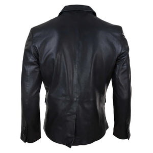 Giacca Blazer da Uomo in Vera Pelle stile Clasicco Elegante con 2 Bottoni - Nero - Infinity Leather - 5
