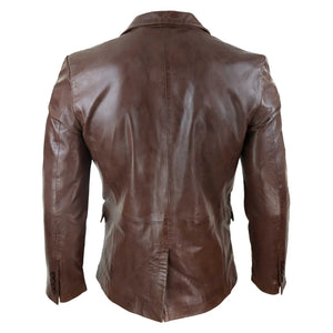 Giacca Blazer da Uomo in Vera Pelle stile Clasicco Elegante con 2 Bottoni - Marrone - Infinity Leather - 10