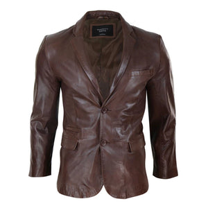 Giacca Blazer da Uomo in Vera Pelle stile Clasicco Elegante con 2 Bottoni - Marrone - Infinity Leather - 6