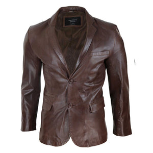Giacca Blazer da Uomo in Vera Pelle stile Clasicco Elegante con 2 Bottoni - Marrone - Infinity Leather - 7