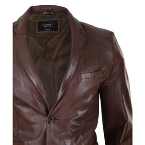 Giacca Blazer da Uomo in Vera Pelle stile Clasicco Elegante con 2 Bottoni - Marrone - Infinity Leather - 8