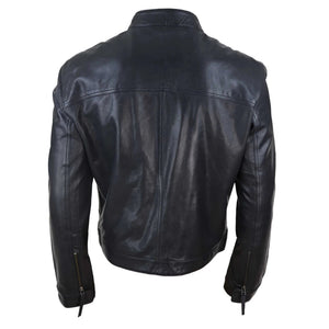 Klasyczna skórzana kurtka motocyklowa męska bez kołnierza - Czarny - Infinity Leather - 5