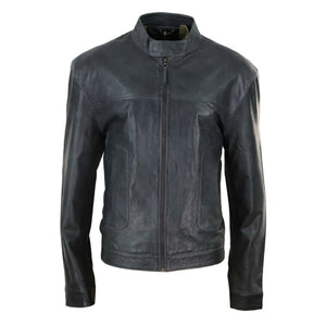 Klasyczna skórzana kurtka motocyklowa męska bez kołnierza - Szary - Infinity Leather - 11