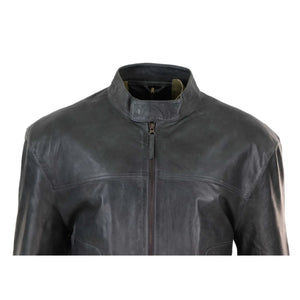 Klasyczna skórzana kurtka motocyklowa męska bez kołnierza - Szary - Infinity Leather - 14