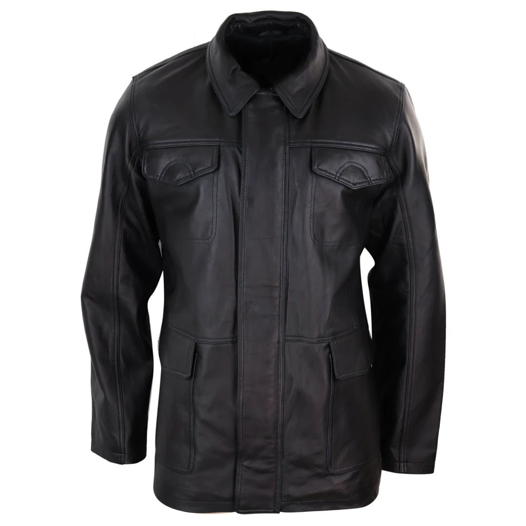 Męska klasyczna skórzana kurtka safari płaszcz ze skóry Napa miękka skóra Regular Fit - Infinity Leather - 1