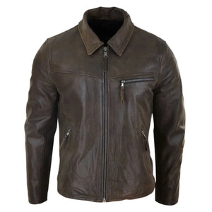 Giacca Classica sa Uomo in Vera Pelle Morbida Stile Casual Elegante Fit - Legno Marrone - Infinity Leather - 20