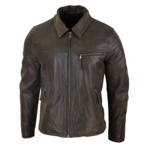 Giacca Classica sa Uomo in Vera Pelle Morbida Stile Casual Elegante Fit - Legno Marrone - Infinity Leather - 21
