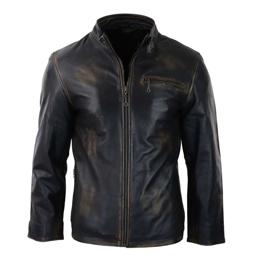 Chaqueta de cuero auténtica Nehru con cremallera estilo clásica en color negro marrón para hombre - Infinity Leather - 1
