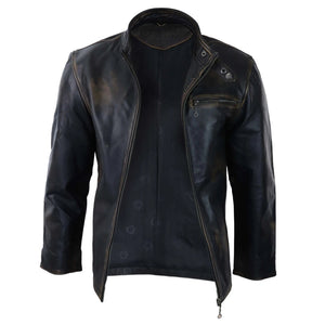 Giacca Classica da Uomo Pelle Vera stile con Colletto alla Coreana Vintage - Infinity Leather - 5