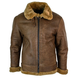Men's Classic Sheepskin RAF Pilot Flying Jacket Tan Ginger Fur Zip - Infinity Leather - 1