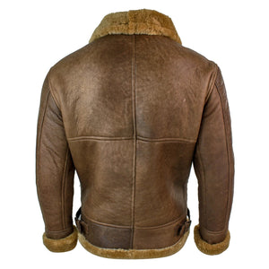Men's Classic Sheepskin RAF Pilot Flying Jacket Tan Ginger Fur Zip - Infinity Leather - 5