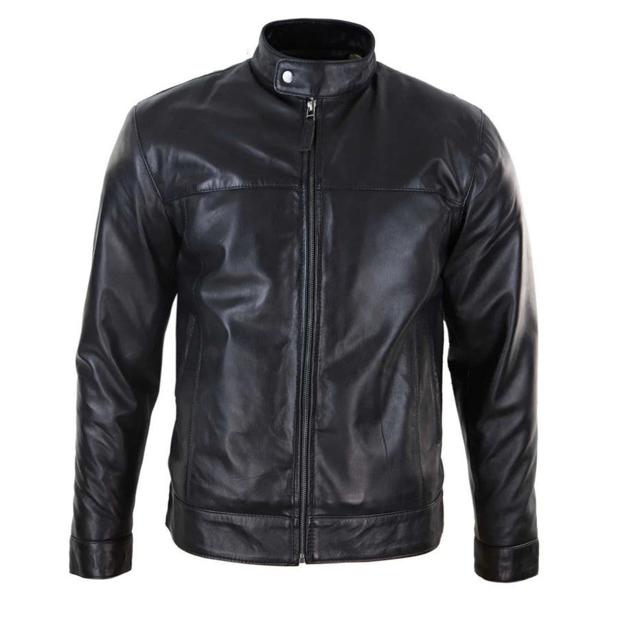 Chaqueta Retro clásica de cuero Negro con cremallera - Infinity Leather - 1
