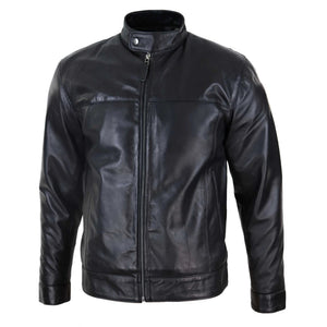 Czarna kurtka męska skórzana na zamek z kołnierzem Nehru - Czarny - Infinity Leather - 2