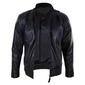 Czarna kurtka męska skórzana na zamek z kołnierzem Nehru - Czarny - Infinity Leather - 3