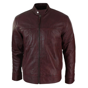 Czarna kurtka męska skórzana na zamek z kołnierzem Nehru - Bordowy - Infinity Leather - 7
