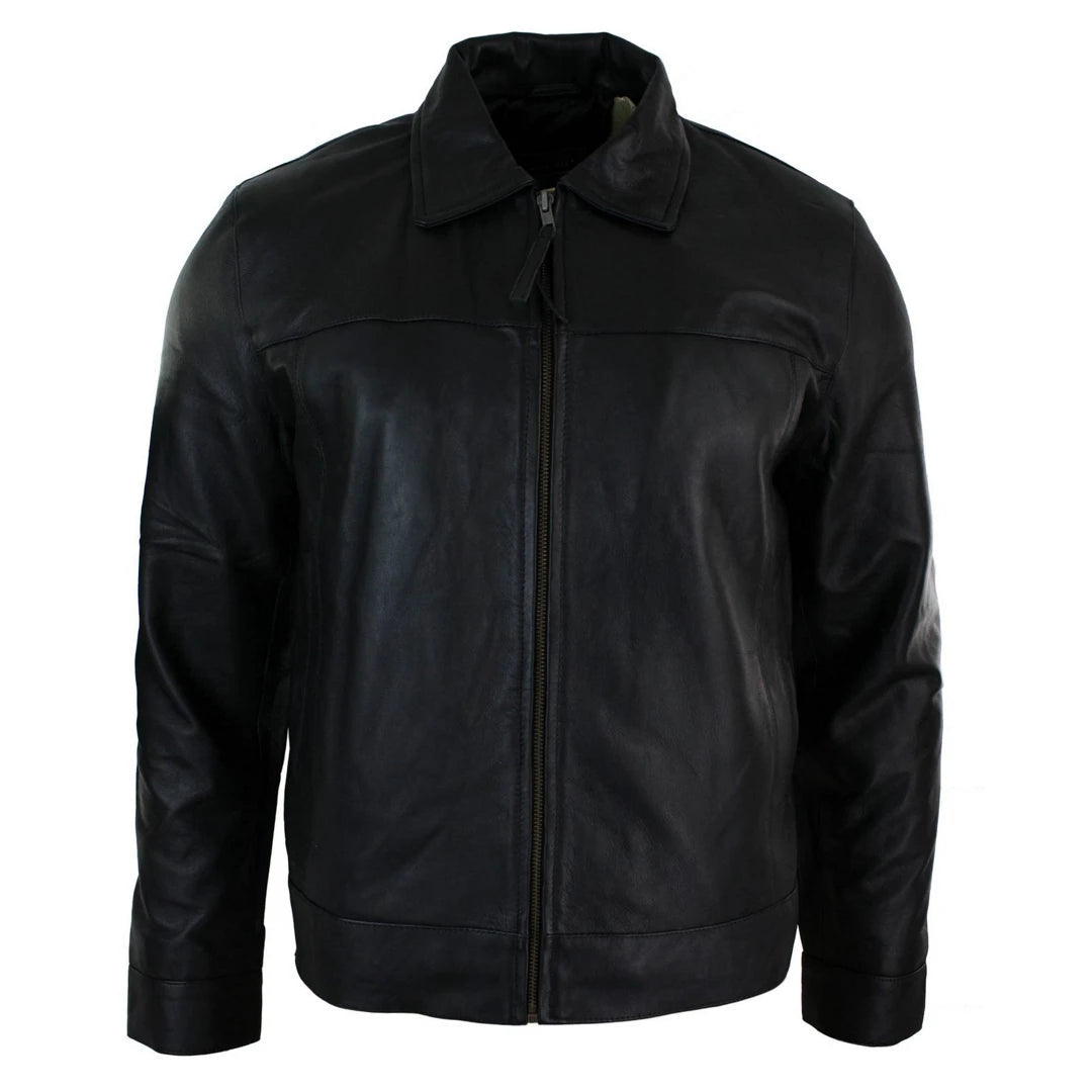 Klassische Herren-Lederjacke mit Reißverschluss in Schwarz - Infinity Leather - 1