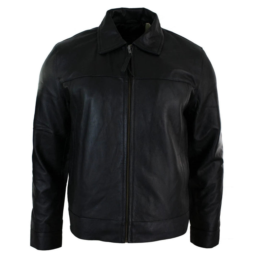 Męska klasyczna zapinana na zamek skórzana kurtka czarna - Infinity Leather - 1