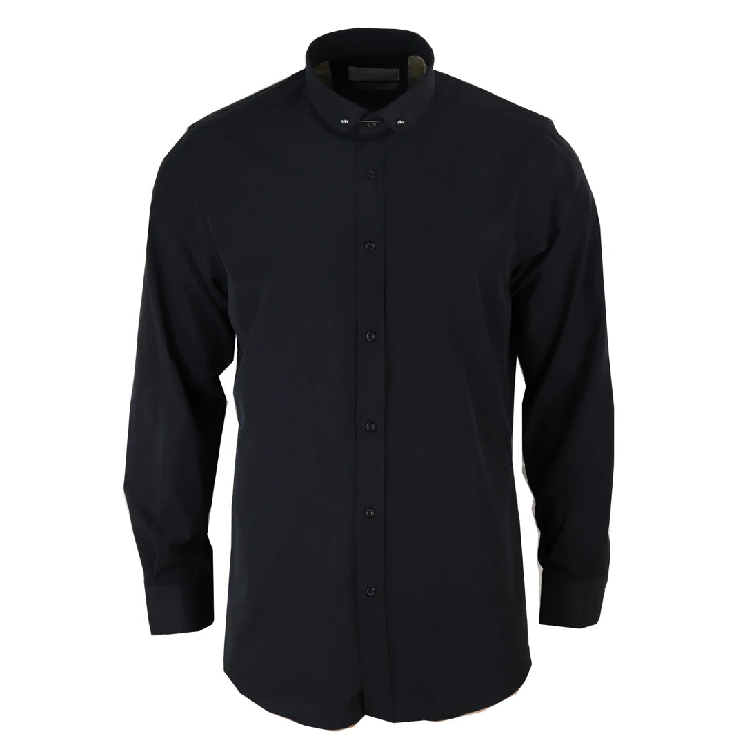 Men's Club Collar Shirt With Bar Poplin Pin Check 1920s Blinders - Black - TruClothing.com - 1