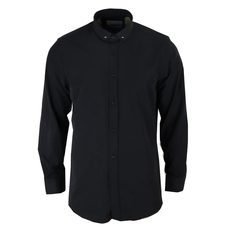 Męska koszula z kołnierzykiem klubowym w drobną kratę w stylu lat 20. - Czarny - TruClothing.com - 1