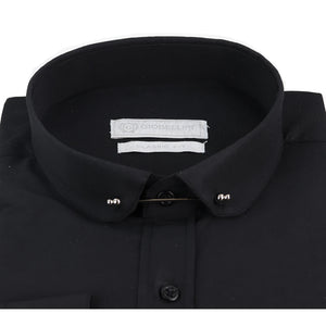 Men's Club Collar Shirt With Bar Poplin Pin Check 1920s Blinders - Black - TruClothing.com - 3
