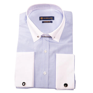 Men's Club Collar Shirt With Bar Poplin Pin Check 1920s Blinders - Blue - TruClothing.com - 14