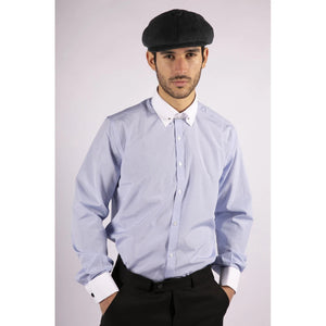Men's Club Collar Shirt With Bar Poplin Pin Check 1920s Blinders - Blue - TruClothing.com - 15