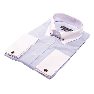 Men's Club Collar Shirt With Bar Poplin Pin Check 1920s Blinders - Blue - TruClothing.com - 16