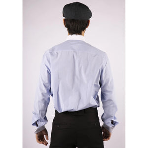 Men's Club Collar Shirt With Bar Poplin Pin Check 1920s Blinders - Blue - TruClothing.com - 18