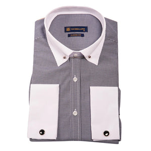 Men's Club Collar Shirt With Bar Poplin Pin Check 1920s Blinders - Navy - TruClothing.com - 19