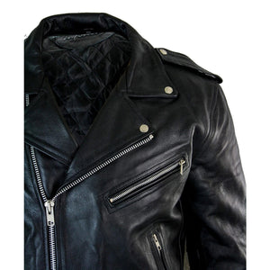 Herren-Rindsleder-Original-Cross-Zip-Brando-Biker-Motorrad-Lederjacke - Schwarz - Infinity Leather - 4