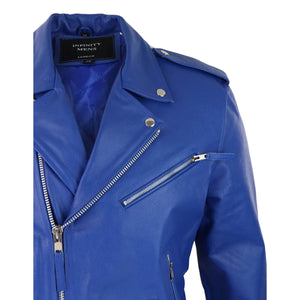 Herren-Rindsleder-Original-Cross-Zip-Brando-Biker-Motorrad-Lederjacke - Blau - Infinity Leather - 8