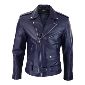 Herren-Rindsleder-Original-Cross-Zip-Brando-Biker-Motorrad-Lederjacke - Marineblau - Infinity Leather - 12